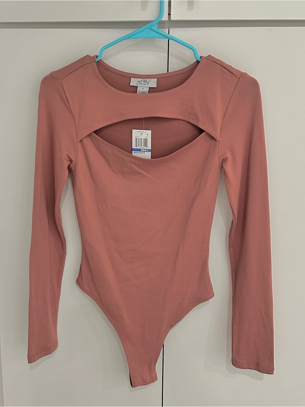 Just Polly Dusty Rose Long Sleeve Cutout Bodysuit